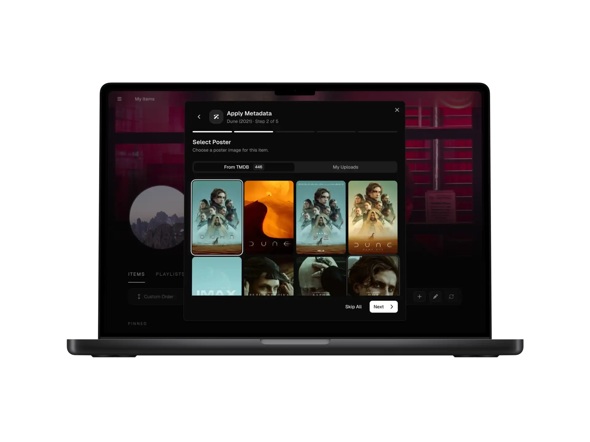 Desktop TMDB search wizard with poster selection