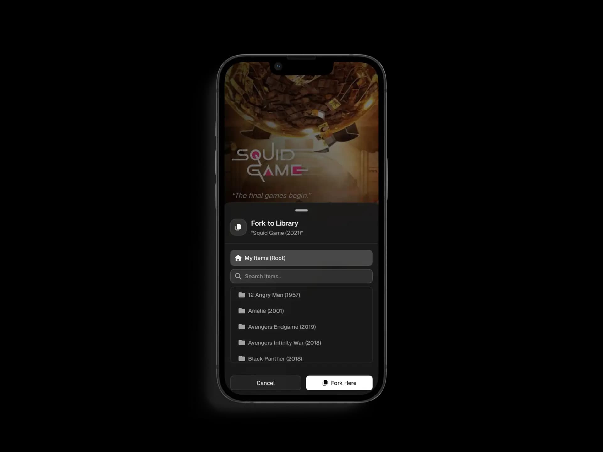 Mobile fork to library dialog