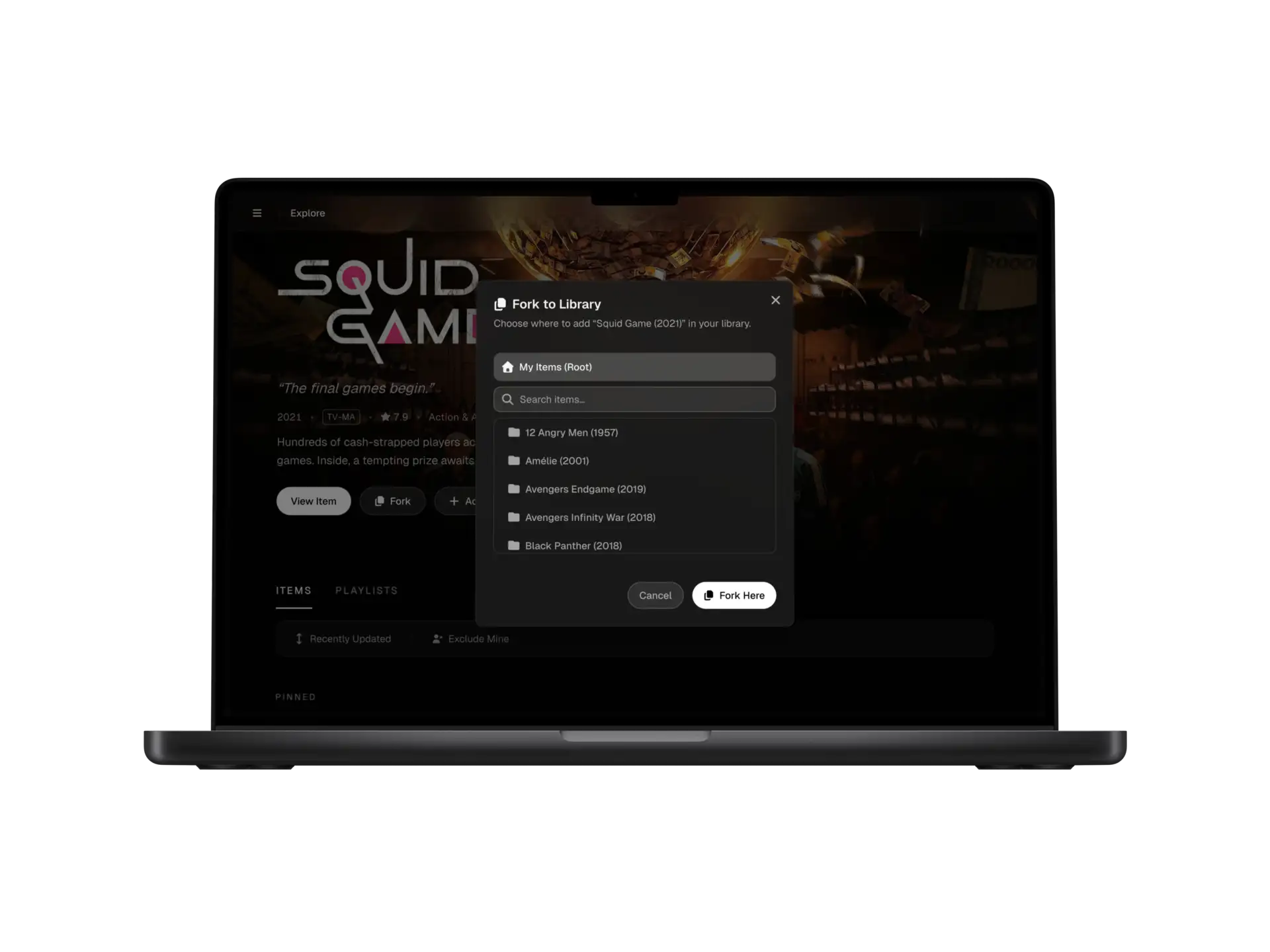 Desktop fork to library dialog