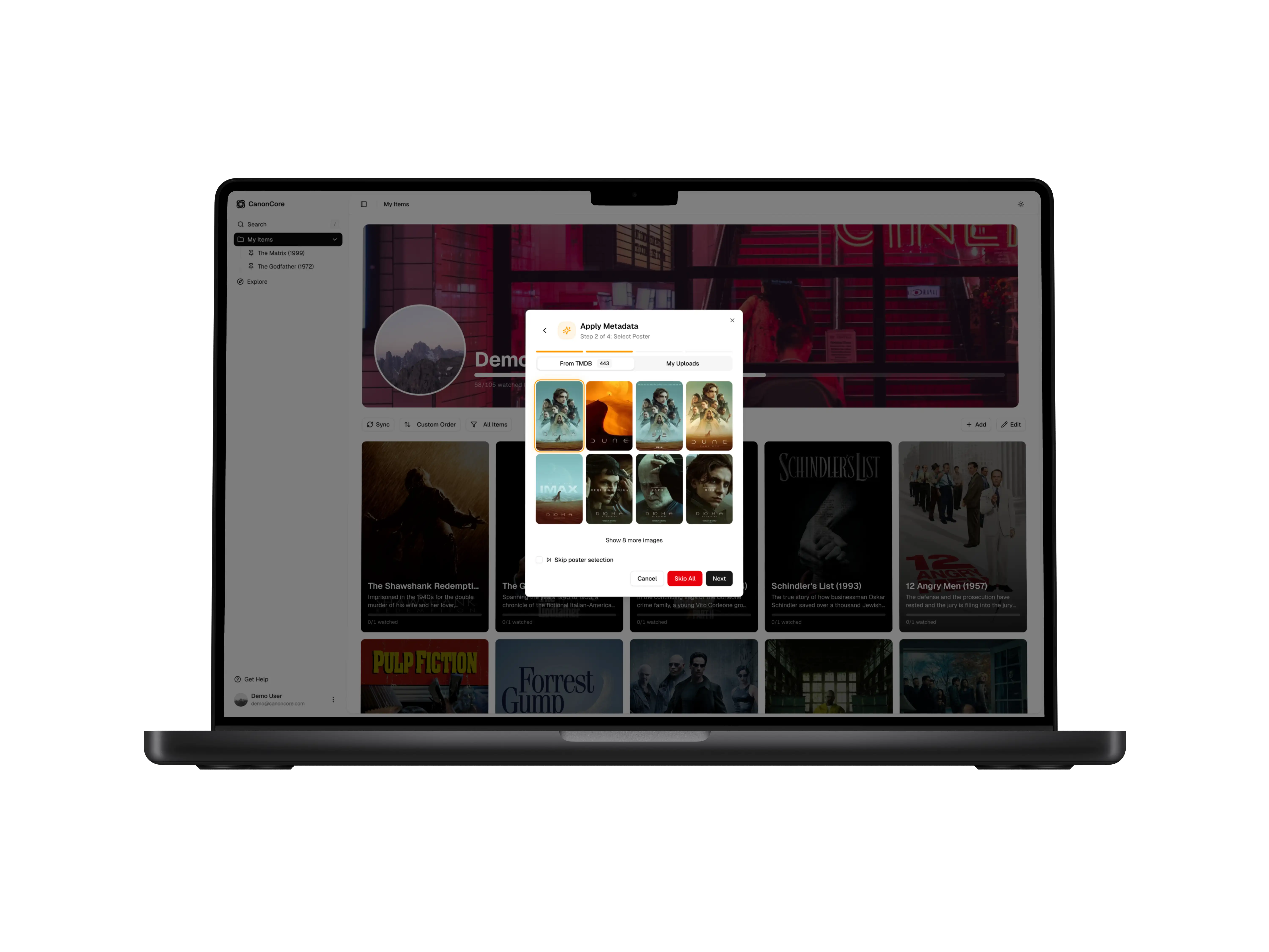 Desktop TMDB search wizard with poster selection