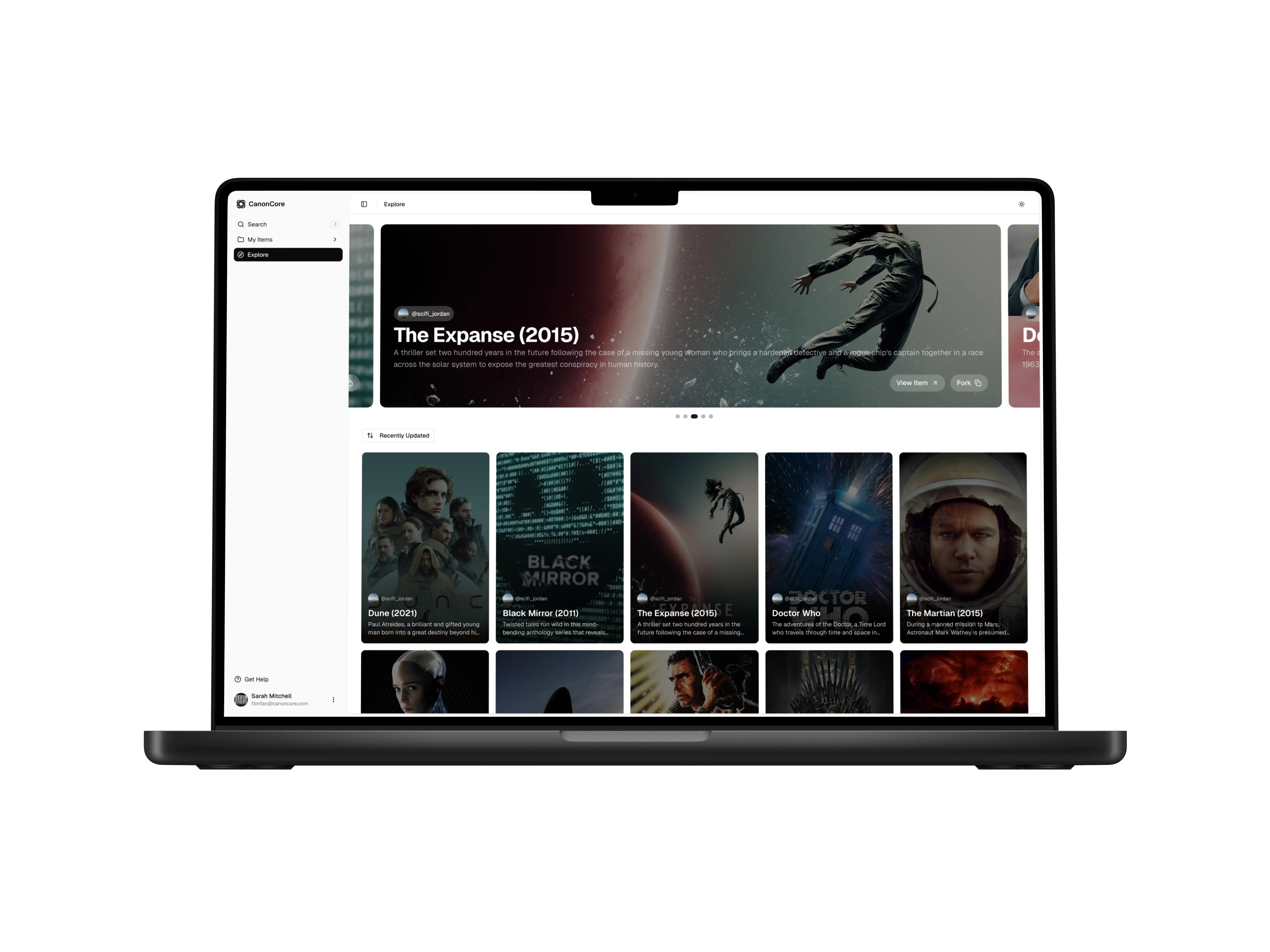 Desktop explore page with featured carousel