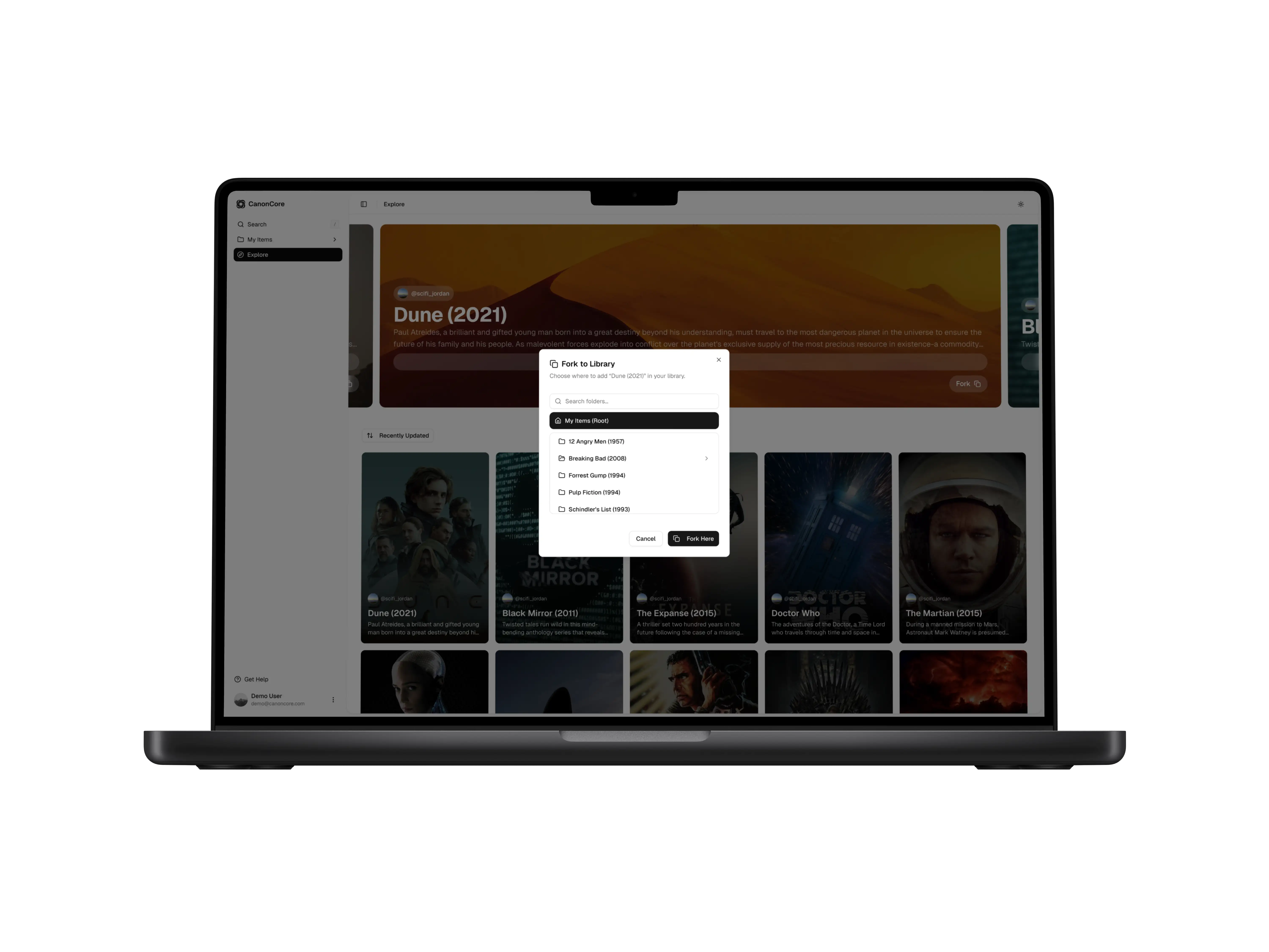 Desktop fork to library dialog