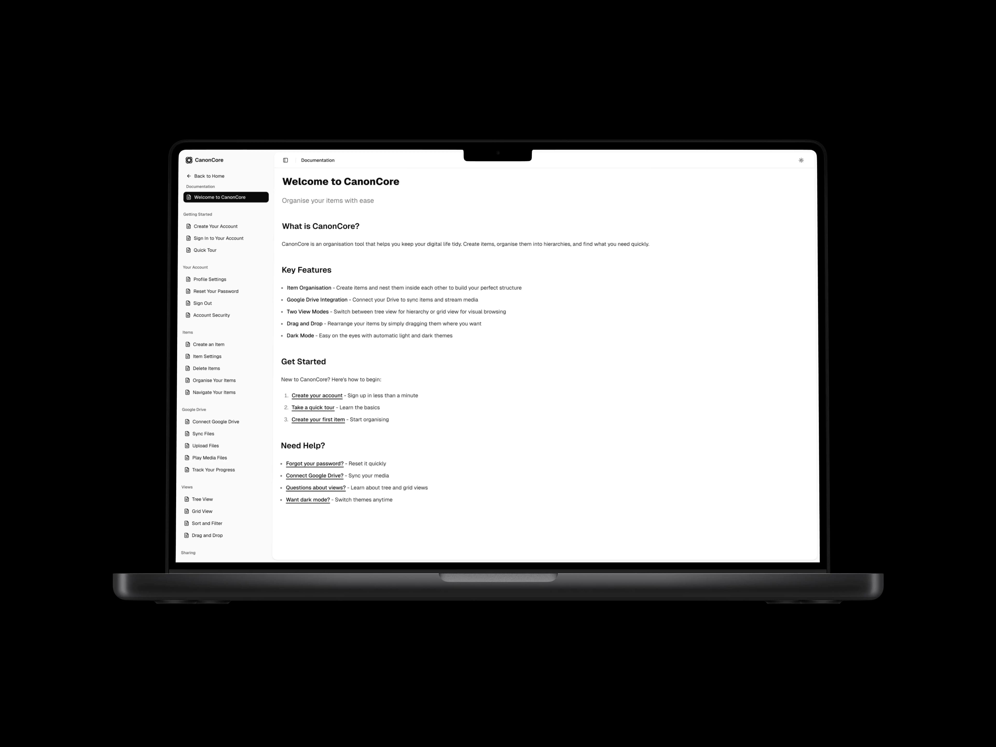 Desktop documentation with navigation and search